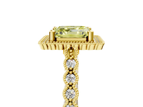 Yellow gold Fancy Yellow Asscher Cut Cut Halo Pavé Solitaire Ring with Milgrain Band_5