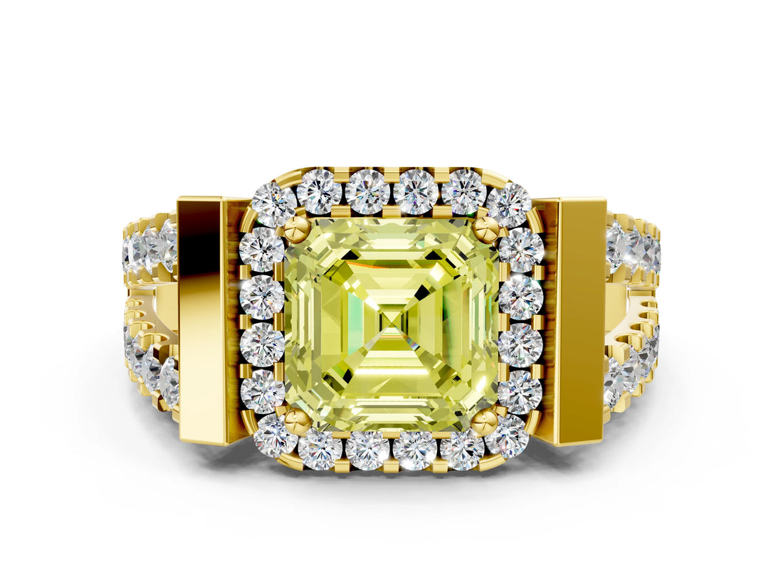 Yellow gold Fancy Yellow Asscher Cut Cut Halo Split Shank Prong Set Ring_12
