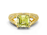 Yellow gold Fancy Yellow Asscher Cut Cut Milgrain Pave Diamond Engagement Ring with Four-Prong Setting_15