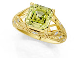 Yellow gold Fancy Yellow Asscher Cut Cut Milgrain Pave Diamond Engagement Ring with Four-Prong Setting_16