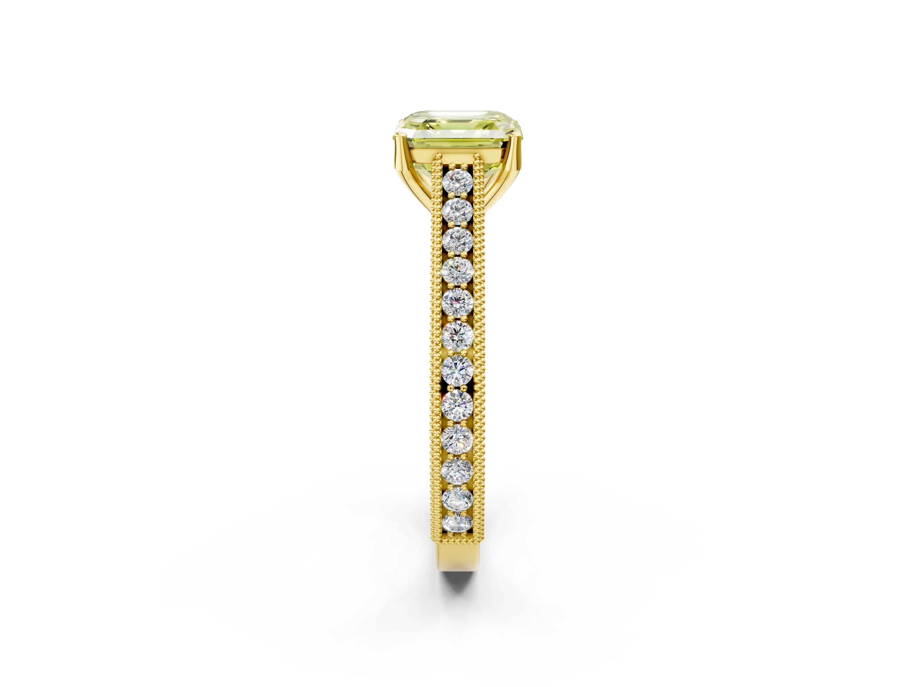 Yellow gold Fancy Yellow Asscher Cut Cut Pave Band Milgrain Solitaire Ring_2