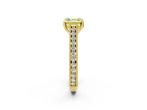 Yellow gold Fancy Yellow Asscher Cut Cut Pave Band Milgrain Solitaire Ring_2
