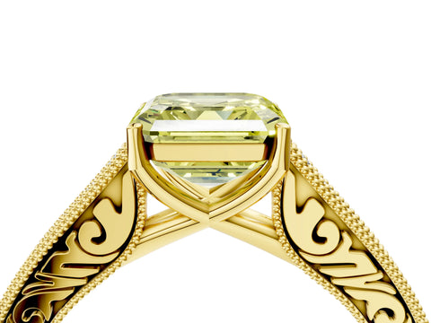 Yellow gold Fancy Yellow Asscher Cut Cut Pave Band Milgrain Solitaire Ring_4