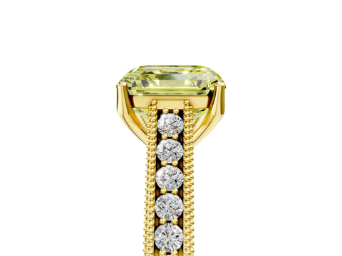 Yellow gold Fancy Yellow Asscher Cut Cut Pave Band Milgrain Solitaire Ring_5