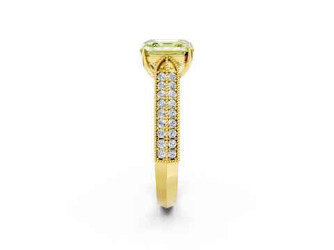 Yellow gold Fancy Yellow Asscher Cut Cut Pave Split Shank Engagement Ring with Four-Prong Setting_2