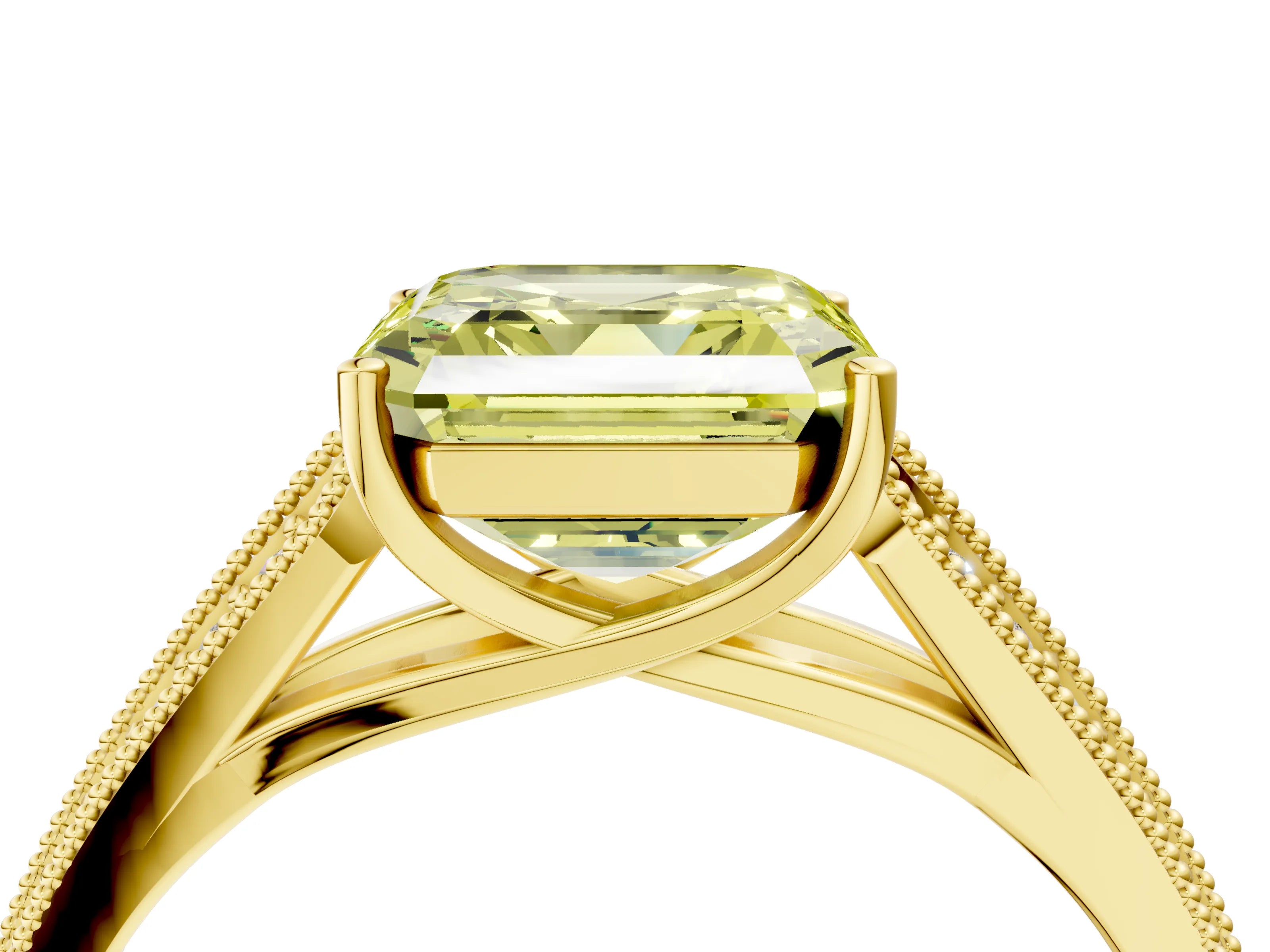 Yellow gold Fancy Yellow Asscher Cut Cut Pave Split Shank Engagement Ring with Four-Prong Setting_4