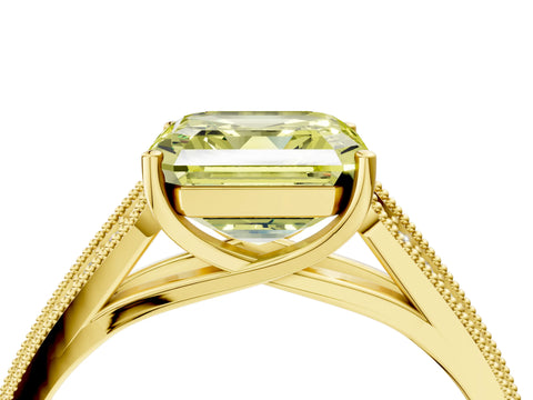 Yellow gold Fancy Yellow Asscher Cut Cut Pave Split Shank Engagement Ring with Four-Prong Setting_4