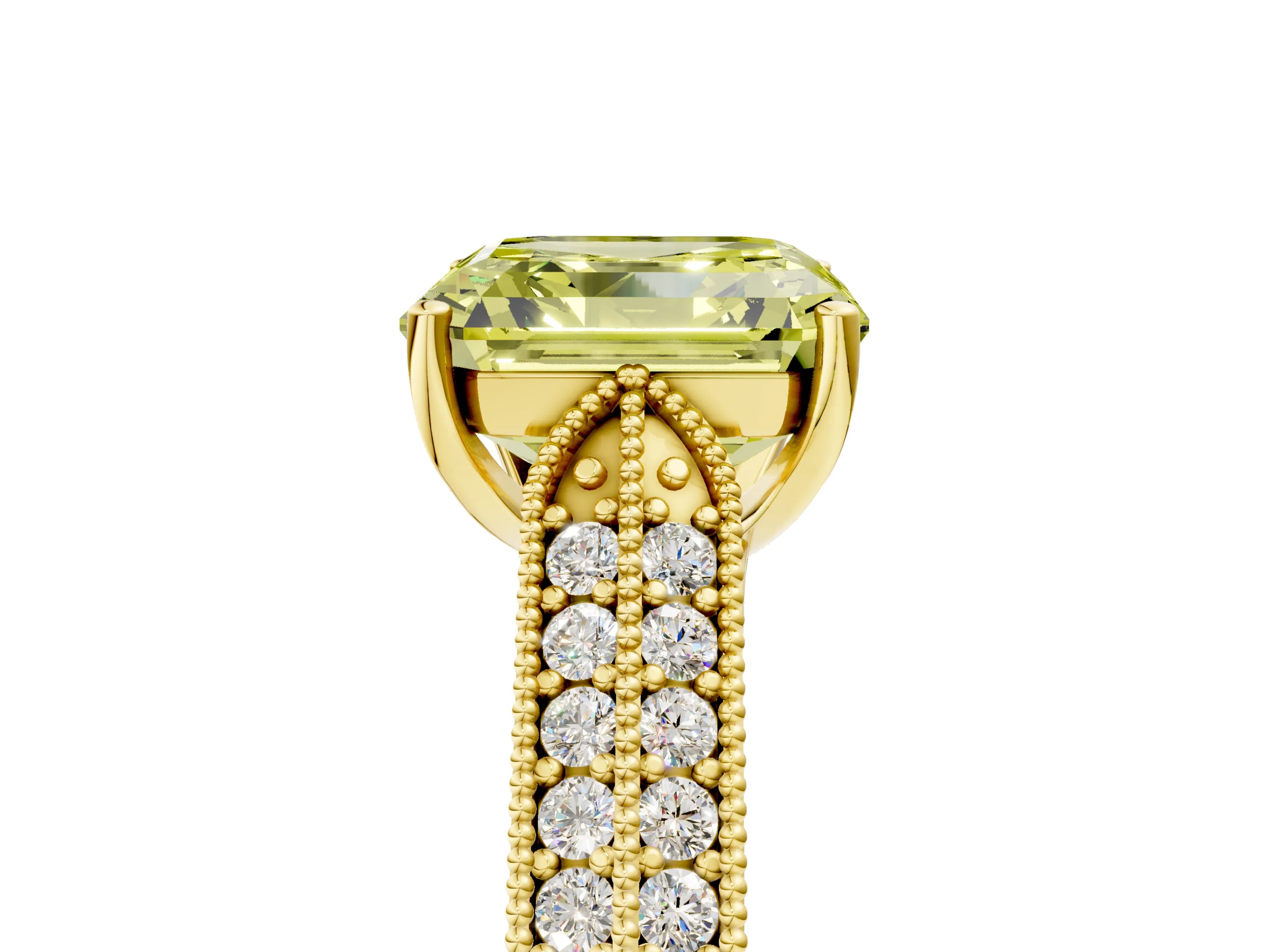 Yellow gold Fancy Yellow Asscher Cut Cut Pave Split Shank Engagement Ring with Four-Prong Setting_5