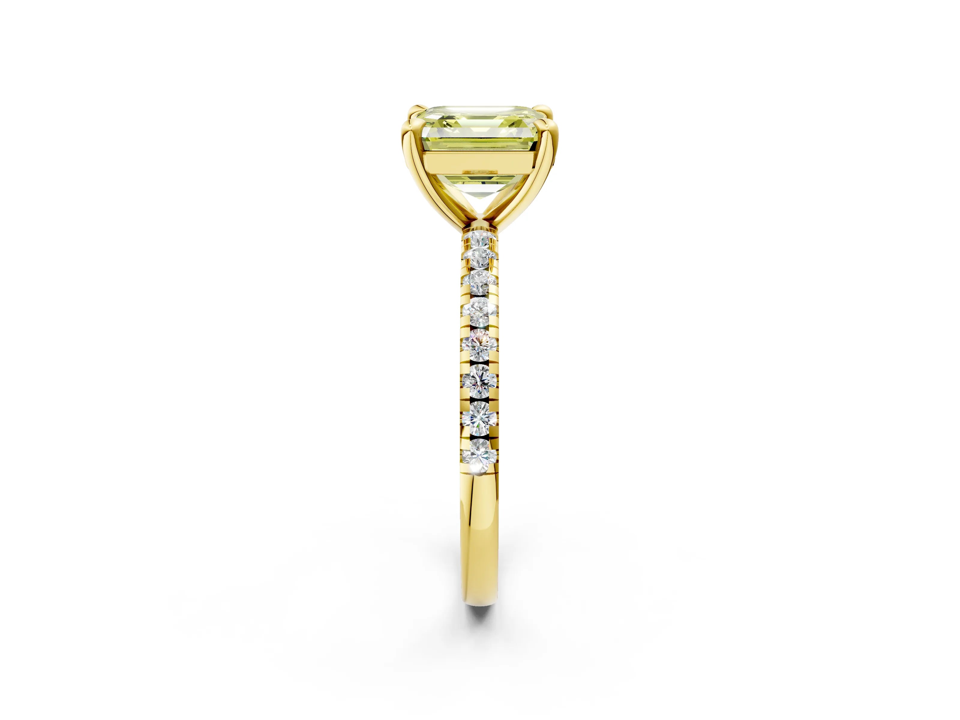 Yellow gold Fancy Yellow Asscher Cut Diamond Brilliant Solitaire Ring with Pavé Band and Four-Prong Setting_2