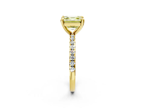 Yellow gold Fancy Yellow Asscher Cut Diamond Brilliant Solitaire Ring with Pavé Band and Four-Prong Setting_2