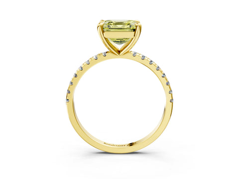 Yellow gold Fancy Yellow Asscher Cut Diamond Brilliant Solitaire Ring with Pavé Band and Four-Prong Setting_3