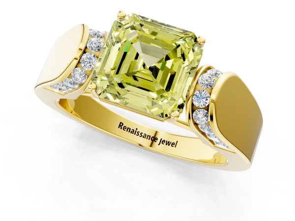 Yellow Gold Asscher Cut Channel Set Engagement Ring Setting for Fancy Yellow Center with Wide Band