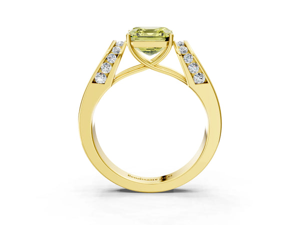 Yellow Gold Asscher Cut Channel Set Engagement Ring Setting for Fancy Yellow Center with Wide Band