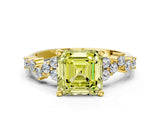 Yellow gold Fancy Yellow Asscher Cut Diamond Cluster Pavé Band with Four-Prong Setting_3