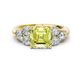 Yellow gold Fancy Yellow Asscher  Cut Diamond Cluster Ring with Round Accent Stones and Prong Setting on a Classic Band_57