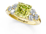 Yellow gold Fancy Yellow Asscher  Cut Diamond Cluster Ring with Round Accent Stones and Prong Setting on a Classic Band_58