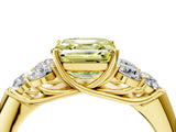 Yellow gold Fancy Yellow Asscher  Cut Diamond Cluster Ring with Round Accent Stones and Prong Setting on a Classic Band_61