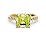 Yellow gold Fancy Yellow Asscher Cut Diamond Cluster Side Stone Solitaire Ring with Prong Setting_75