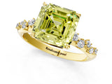 Yellow gold Fancy Yellow Asscher Cut Diamond Cluster Side Stone Solitaire Ring with Prong Setting_76