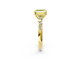 Yellow gold Fancy Yellow Asscher Cut Diamond Cluster Side Stone Solitaire Ring with Prong Setting_77