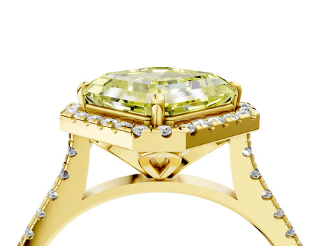 Yellow gold Fancy Yellow Asscher Cut Diamond Cushion Halo Ring with Pavé Band_4