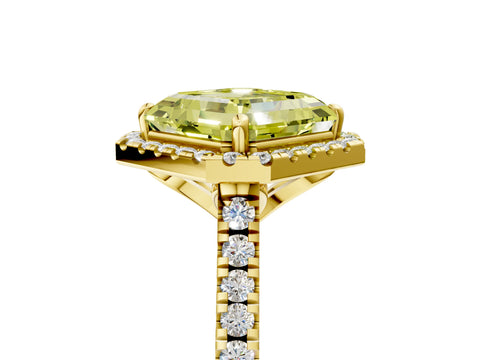 Yellow gold Fancy Yellow Asscher Cut Diamond Cushion Halo Ring with Pavé Band_5