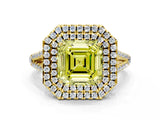 Yellow gold Fancy Yellow Asscher Cut Diamond Double Halo Ring with Pavé Band and Prong Setting_18