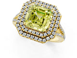 Yellow gold Fancy Yellow Asscher Cut Diamond Double Halo Ring with Pavé Band and Prong Setting_19
