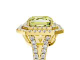 Yellow gold Fancy Yellow Asscher Cut Diamond Double Halo Ring with Pavé Band and Prong Setting_23