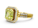 Yellow gold Fancy Yellow Asscher Cut Diamond Double Halo Ring with Split Shank and Four-Prong Setting_12