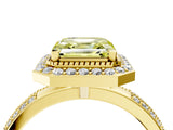 Yellow gold Fancy Yellow Asscher Cut Diamond Double Halo Ring with Split Shank and Four-Prong Setting_16