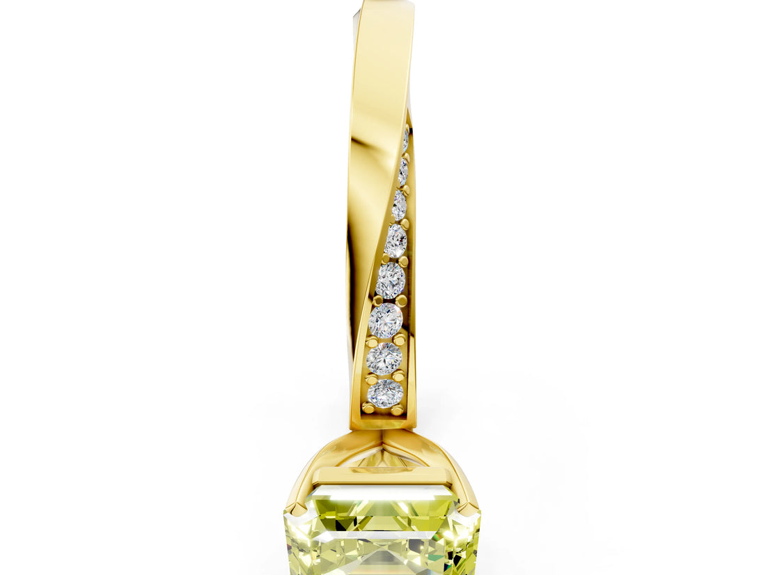 Yellow gold Fancy Yellow Asscher Cut Diamond Engagement Ring with Side Stone Accents and Four-Prong Setting_144