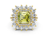 Yellow gold Fancy Yellow Asscher Cut Diamond Floral Double Halo Engagement Ring with Prong Setting