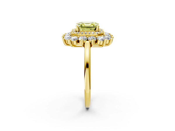 Yellow Gold Asscher Cut Floral Double Halo Engagement Ring Setting for Fancy Yellow Center