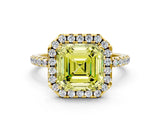 Yellow gold Fancy Yellow Asscher  Cut Diamond Floral Halo Engagement Ring with Pavé Band and Prong Setting_17