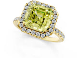 Yellow gold Fancy Yellow Asscher  Cut Diamond Floral Halo Engagement Ring with Pavé Band and Prong Setting_18
