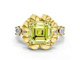 Yellow gold Fancy Yellow Asscher  Cut Diamond Floral Halo Engagement Ring with Shared Prong Setting 1