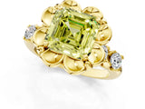 Yellow gold Fancy Yellow Asscher  Cut Diamond Floral Halo Engagement Ring with Shared Prong Setting 2