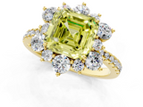 Yellow gold Fancy Yellow Asscher  Cut Diamond Floral Halo Pave Band with Prong Setting_1