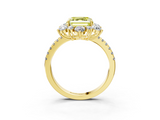 Yellow gold Fancy Yellow Asscher  Cut Diamond Floral Halo Pave Band with Prong Setting_3