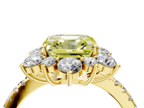 Yellow gold Fancy Yellow Asscher  Cut Diamond Floral Halo Pave Band with Prong Setting_4