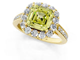 Yellow gold Fancy Yellow Asscher Cut Diamond Floral Halo Ring with Pavé Band and Prong Setting_4