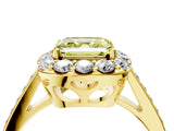 Yellow gold Fancy Yellow Asscher Cut Diamond Floral Halo Ring with Pavé Band and Prong Setting_7