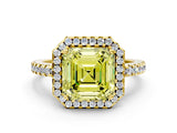 Yellow gold Fancy Yellow Asscher Cut Diamond Halo Engagement Ring with Pavé Band and Prong Setting_27