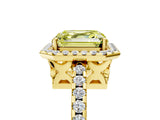 Yellow gold Fancy Yellow Asscher Cut Diamond Halo Engagement Ring with Pavé Band and Prong Setting_32