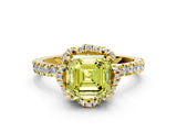 Yellow gold Fancy Yellow Asscher Cut Diamond Halo Pave Band with Four-Prong Setting_3