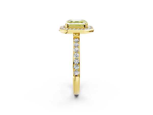Yellow Gold Asscher Cut Pave Bezel-Rim Halo Engagement Ring Setting for Fancy Yellow Center