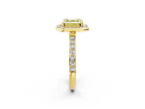 Yellow gold Fancy Yellow Asscher Cut Diamond Halo Ring with Bezel Frame and Pavé Band_2
