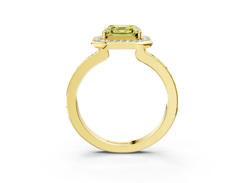 Yellow gold Fancy Yellow Asscher Cut Diamond Halo Ring with Bezel Frame and Pavé Band_3