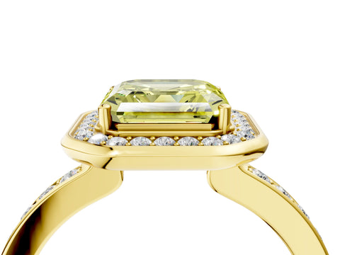 Yellow gold Fancy Yellow Asscher Cut Diamond Halo Ring with Bezel Frame and Pavé Band_4